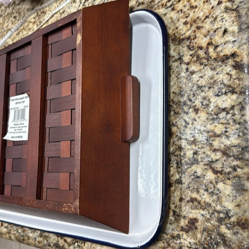 Basket Dark Wood Basket Weave Serving Tray